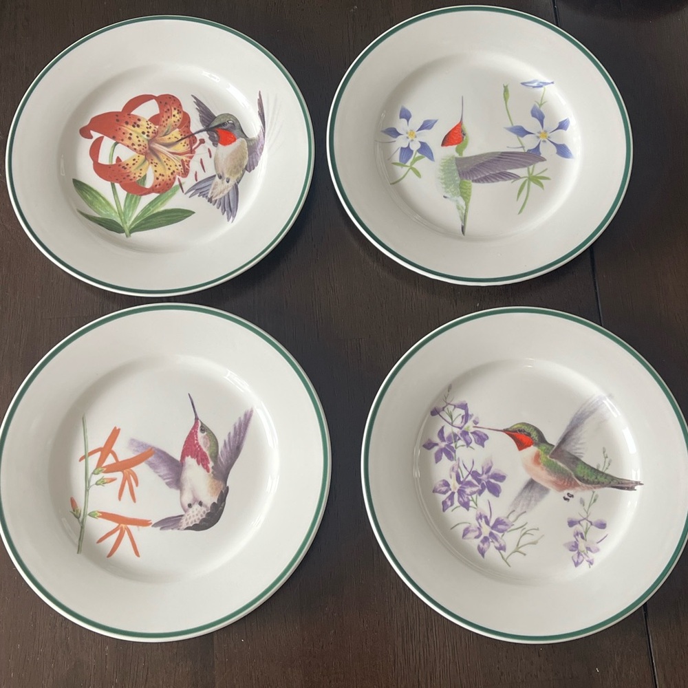 National wildlife Federation Wildflower & hummingbird salad plates 7.5” Set of 4